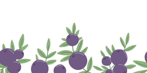 Seamless botanical border of twigs with winter berries. Vector illustration.