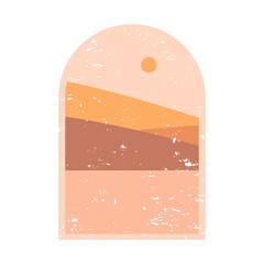 Vector abstract contemporary aesthetic background landscape with mountains, sun. Boho wall textured print decor in flat style. Modern minimalist art and design
