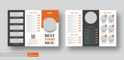 Food menu bifold brochure or restaurant cafe menu flyer template