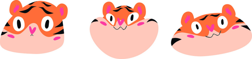 Cheerful tigers are a symbol of the new year 2022! Funny vector cliparts