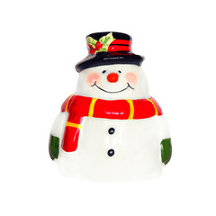 Snowman figurine isolated on white background.