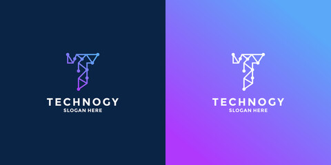 letter T logo design connect technology