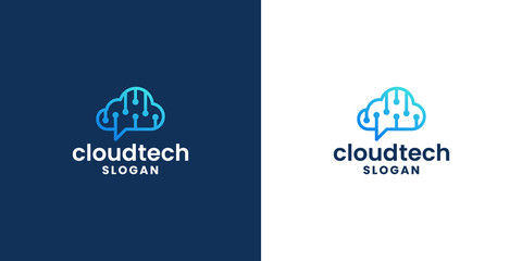 cloud tech, cloud data, cloud computing logo design template