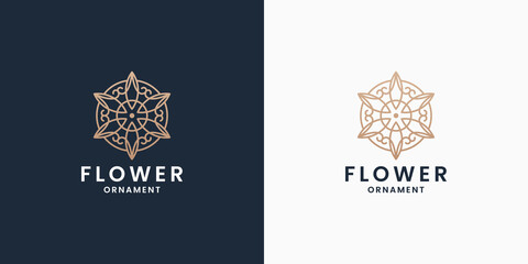 monogram flower logo design. flower line ornament logo.