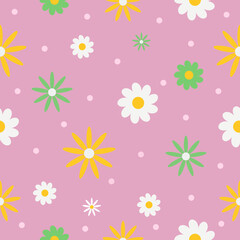 Small flowers and dots. Cute floral seamless pattern. Vector illustration
