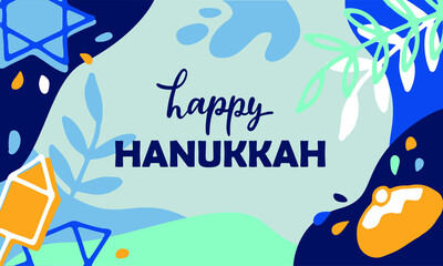 Hanukkah banner design for Jewish holiday. Abstract background, vector colorful illustration. Happy Hanukkah handwritten text. Hand lettering typography for greeting card, invitation, poster