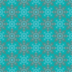Beautiful Christmas seamless vector snowflake texture on blue background. Colourful seasonal pattern for wrapping paper, greeting cards, invitations, gift boxes and web background.