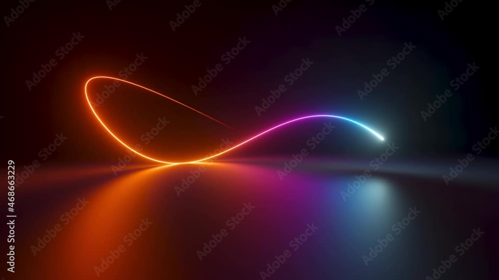 Poster 3d cycled animation of glowing line sliding in the shape of an infinity symbol. abstract neon backgr