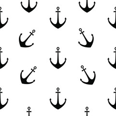 Seamless vector pattern with anchor on white background