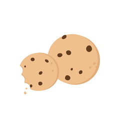 Chocolate cookies. Cookies with chocolate crisps. Winter sweet biscuit homemade. Vector illustration in cartoon style. Isolated on white background.