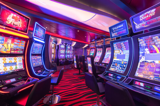 Vue du casino et des machines de jeux &agrave; l'int&eacute;rieur du navire de croisi&egrave;re MSC Seaview au port de Marseille, France le 26 octobre 2021.