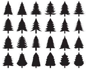 Christmas tree icons, black silhouettes  on a white background