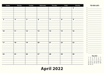 April 2022 Monthly Business Desk Pad Calendar.