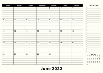 June 2022 Monthly Business Desk Pad Calendar.