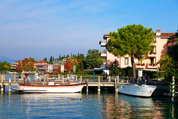 Historical town Sirmione on peninsula in Garda lake, Lombardy, Italy