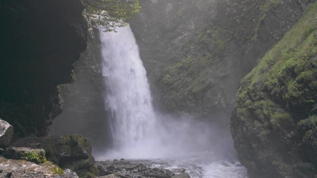 Waterfall stream flowing. Powerful Palovit Waterfall in Kackarlar, Rize province in Turkey