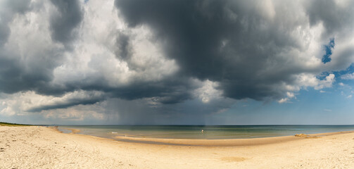 Beautiful see landscape with dangerous dark clouds,  panorama, Baltic See, Poland