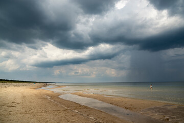 Beautiful see landscape with dangerous dark clouds,  panorama, Baltic See, Poland