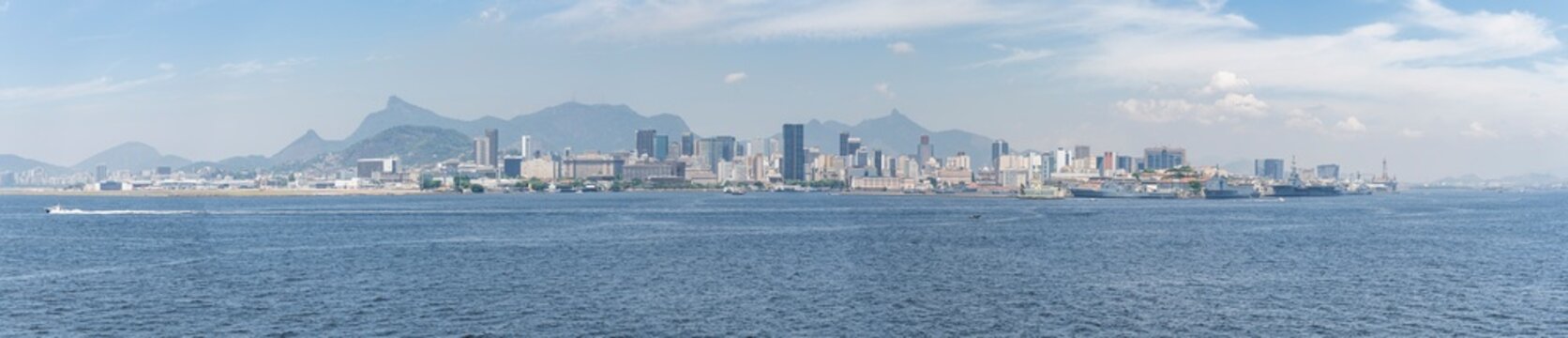 View of Rio de Janeiro downtown from the sea, Brazil.