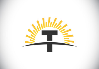 Fototapeta premium Initial T monogram alphabet with the abstract sun and swoosh. Sunburst logo sign symbol. Modern vector logo for business and company identity