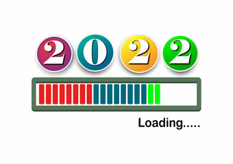 Vecter of loading with new year 2022 bar.Transfer Download to 2022 year.Digital data,circuit board, Scientific,technology.Vecter digital art and  new year 2022 concept.  