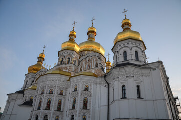 Fototapeta na wymiar Golden domes of Dormition Cathedral of the Kyiv Pechersk Lavra (Kiev Monastery of the Caves) in Ukraine