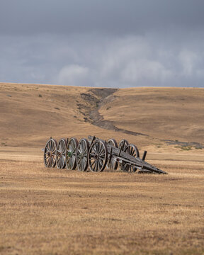 View of a small farm in Chile countryside near Punta Arenas, Chile.