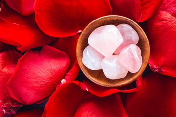 Rose Quartz with Red Rose Petals
