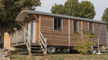 Log cabin shepherds hut with curved roof