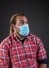 Afraid man wearing protective mask in studio