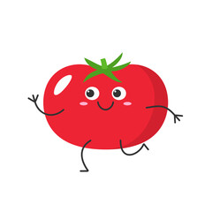 Tomato cute character cartoon running smiling face emotions joy happy ripe red tomatoes icon beautiful vector illustration.
