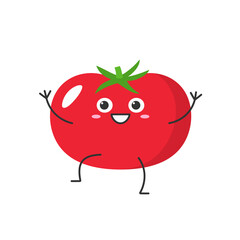 Tomato cute character cartoon greeting smiling face emotions joy happy ripe red tomatoes icon beautiful vector illustration.
