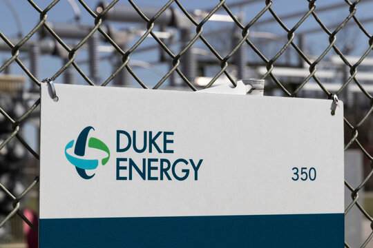 Duke Energy electric substation. Duke Energy is increasing its use of solar and wind powered electricity.