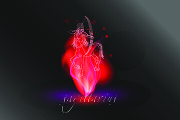 Zodiac sign in a glowing flame on a gray background. Astrological symbolism.