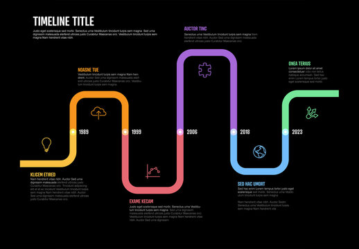 Dark Infographic Company Milestones Curved Thick Line Timeline Layout