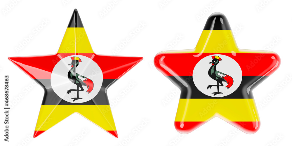 Poster stars with ugandan flag, 3d rendering