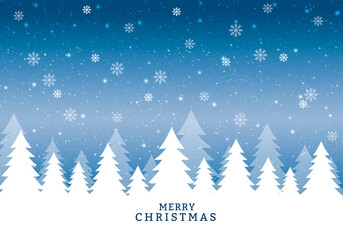 Blue and white winter forest design. Christmas card.