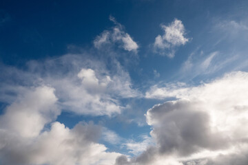 Fototapeta na wymiar Beautiful cloudy sky. Nature simple background. White on blue