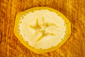 Macro food photography banana cut section