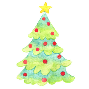 Easy Christmas tree watercolor illustration for decoration on winter and Christmas holiday events.