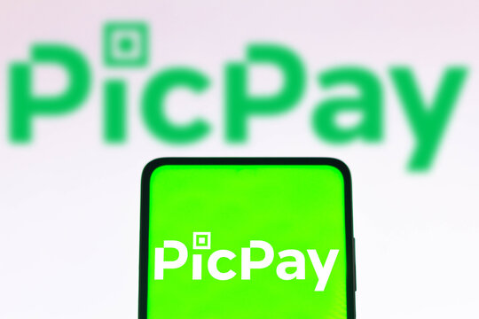November 11, 2021, Brazil. In this photo illustration the PicPay logo seen displayed on a smartphone screen and in the background.