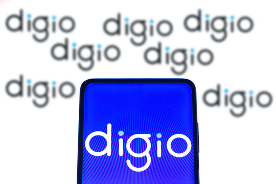 November 11, 2021, Brazil. In this photo illustration the Banco Digio logo seen displayed on a smartphone screen and in the background.