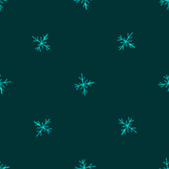 Fototapeta na wymiar Hand Drawn Snowflakes Christmas Seamless Pattern. Subtle Flying Snow Flakes on chalk snowflakes Background. Attractive chalk handdrawn snow overlay. Likable holiday season decoration.