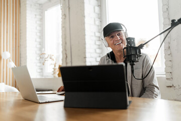 Workplace in the recording studio. The blogger is blogging communication with clients. The radio...
