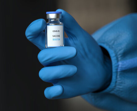 Third booster dose of the Covid-19 vaccine, Doctor holds vaccine in the hand