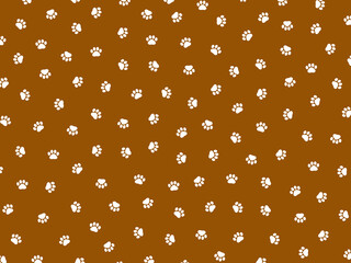 肉球の足跡ランダムパターン背景【茶色背景】