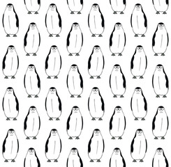 Vector seamless pattern of hand drawn doodle sketch colored penguin isolated on white background