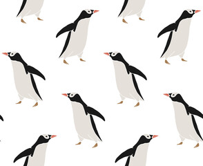 Vector seamless pattern of hand drawn doodle sketch colored penguin isolated on white background