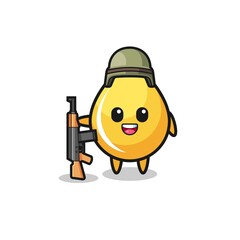 cute honey drop mascot as a soldier