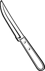 Vector illustration of a kitchen knife drawn in black and white

